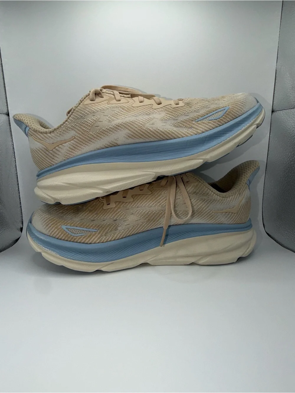 Hoka Women's Beige and Light Blue Performance Running Shoes